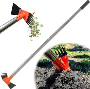 CKLT 2-in-1 Garden Hoe and Weed Puller Rake 60 Inch Adjustable Long Handle Weeding Tool with Dual Functionality for Efficient Gardening