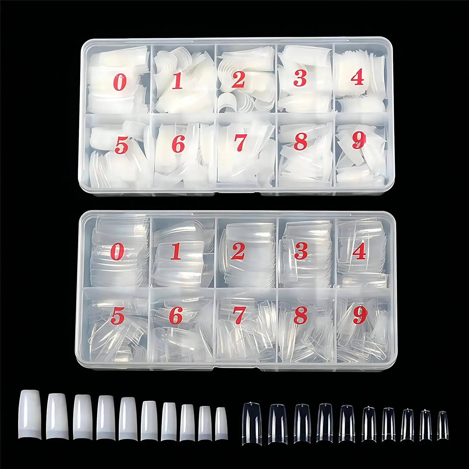 1000pcs Clear and Natural Acrylic Nail Tips,10 Size French Nail Tips For Acrylic Nails Half Cover False Nails Extension Artificial Fingernails
