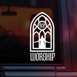 Sleep Token Vinyl Car Decal, Gothic Cathedral Window Design with Band Logo, Vessel Silhouette & “Worship” Text, Dark Aesthetic Band Sticker for Cars, Laptops & Water Bottles, Perfect for Sleep Token Fans, Alt Girls, Metalheads & Worshippers
