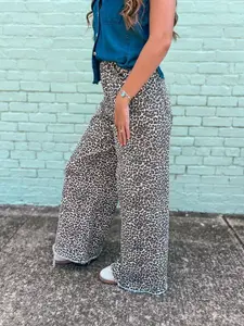 Leopard High Rise Wide Leg Jeans