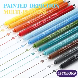 12-Pack 0.5mm Fine Point Colored Fineliner Pens, No Bleed-Through, Back to School Office Supplies for Students, Bullet Journaling, Art Design