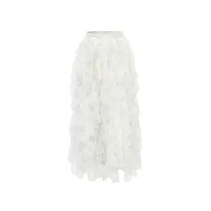 Printed Ruffle Tulle Midi Skirt
