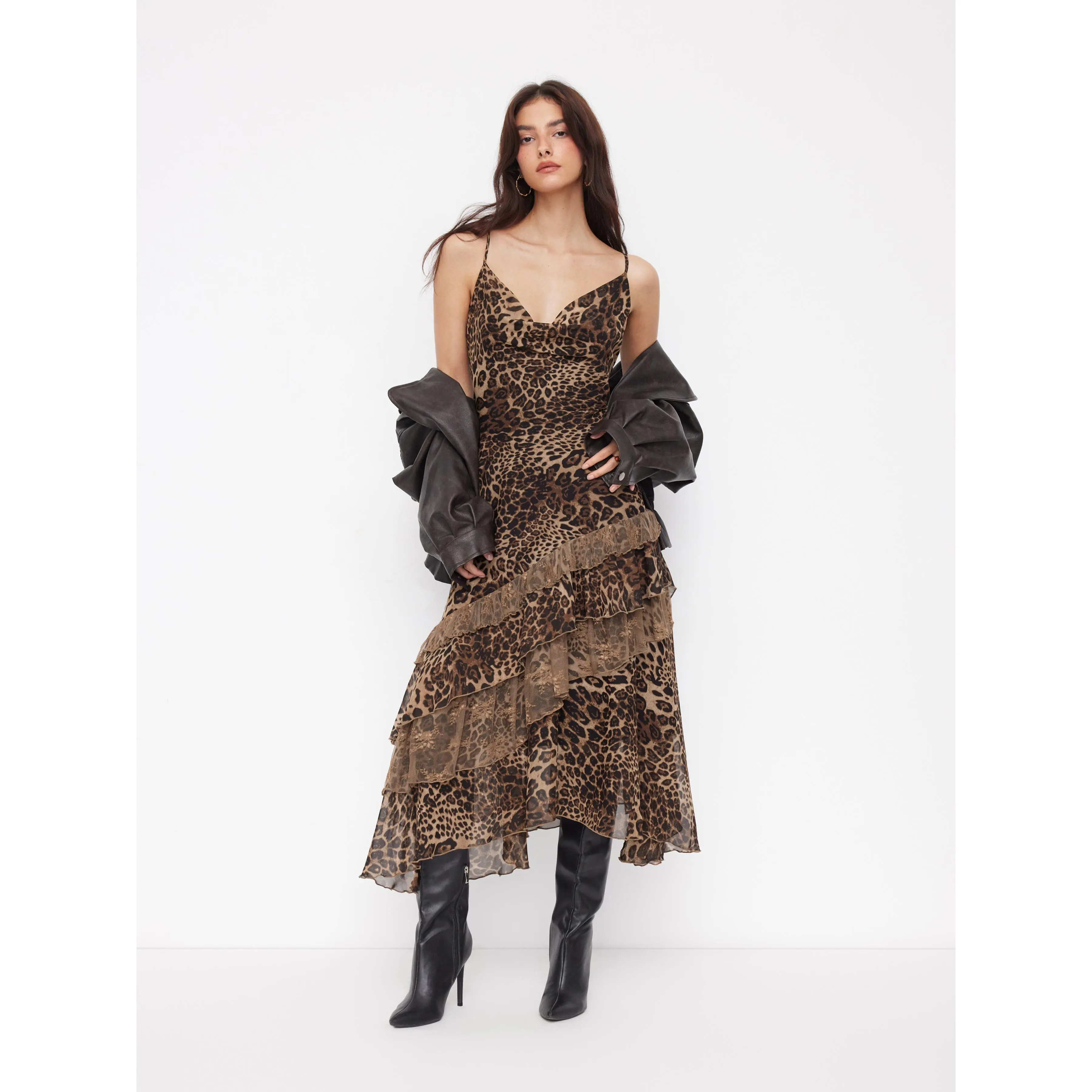 Cider Leopard Cowl Neck Ruffled Asymmetrical Maxi Cami Dress - TikTok Shop Cider Leopard Cowl Neck Ruffled Asymmetrical Maxi Cami Dress - TikTok Shop