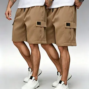 Men’s Plus Size Cargo Shorts, 2-Pack Menswear, Summer Drawstring Plain Stylish Casual Extra-Large Men's Shorts with Pocket, Beige