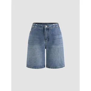 Cider [size 0-10] Denim High Rise Solid Wide Leg Shorts