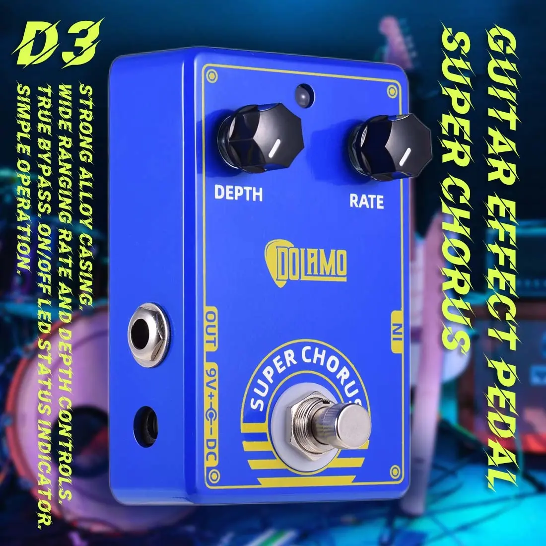 Ahajii Dolamo D3 Guitar Super Chorus Effect Pedal, 9v Powered, Ideal for Practice, Stage Performance, Band Shows, Rock Style, Metal Case