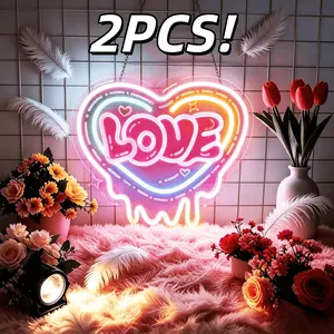 2 Pack L0VE neon sign for wall decorative lighting, lady bedroom heart mood light dress up, business sign, suitable for Valentine's Day girls, wedding party wall decoration, bar, restaurant ambient light, confession gift