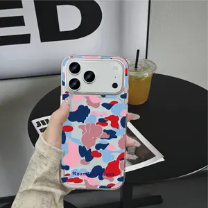 Luxury Camo Clear Phone Case for iPhone 13 14 15 16 17 Pro Max – Pink Blue Red Acrylic Shockproof CoverAcrylic Three-in-OneY2K Trendy street functional styleZZR092 junk