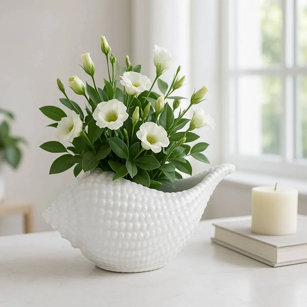 White Ceramic Coastal Seashell Planter