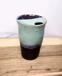 Ceramic Travel Cup, Mustache Protector Cup, Sipping Cup, Pottery Travel Tumbler, Pottery Travel Mug, Dimpled Thumb Mug