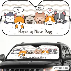 PIKPAKA HAVE A NICE DAY Cute Animal Sun Visor Car Sun Shade Windshield Cover UV Block Heat Insulation Reflective Keeps Car Cool Protects Dashboard Foldable Fits Most Vehicles SUV Truck