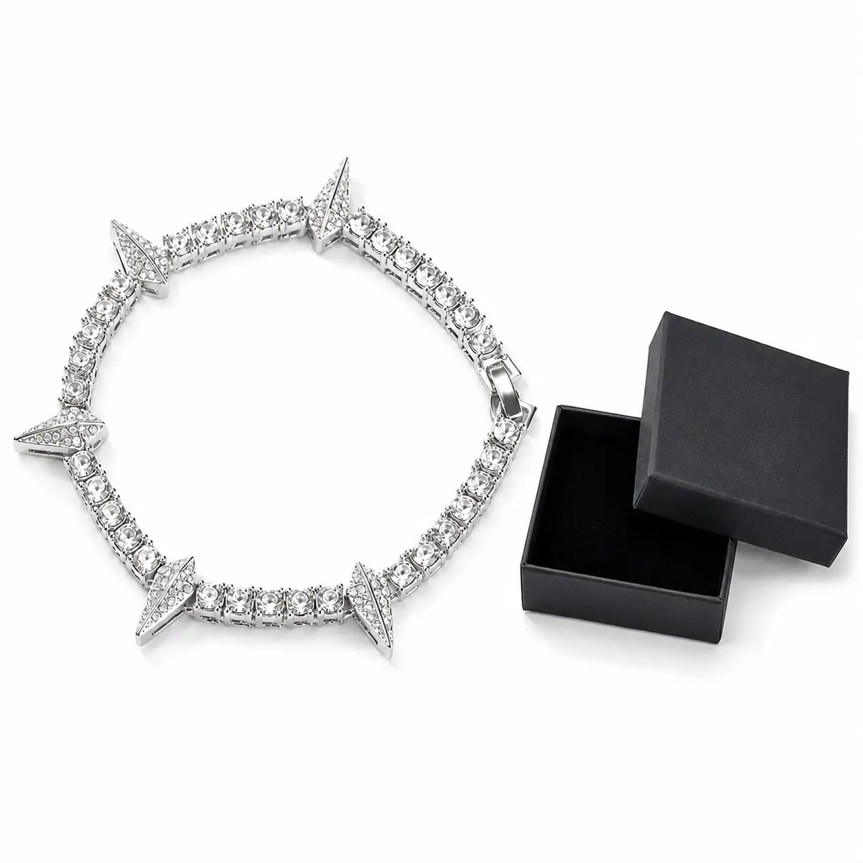 Men’s Iced Out Panther Tennis Chain Necklace & Bracelet – Hip Hop Alloy Jewelry, Spiked Statement Design, Trendy Streetwear Accessory for Men