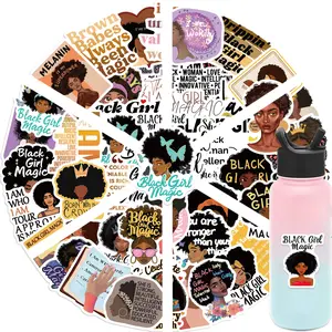 50pcs Cartoon Black Girl Magic Doodle Stickers, Sticker Packs for DIY Decorating Tablets, Luggage, Notebooks - Waterproof, Removable PVC Stickers for Kids