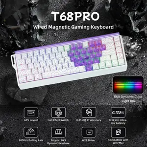 T68pro Magnetic Keyswitch Keyboard, 60% Compact Design, Quick Trigger 0.01mm, 8k Return Ratio, 128k Rate, RGB Backlit, Wired Gaming Customizable