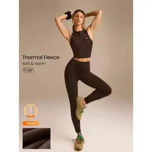 GLOWMODE 26" FeatherFit™-Warm CozyCore Soft Warm Stretchy High-Rise Waist Front Seam Zipper Side Pockets Leggings Low-Impact Yoga Pilates Studio Daily Casual Fall Winter
