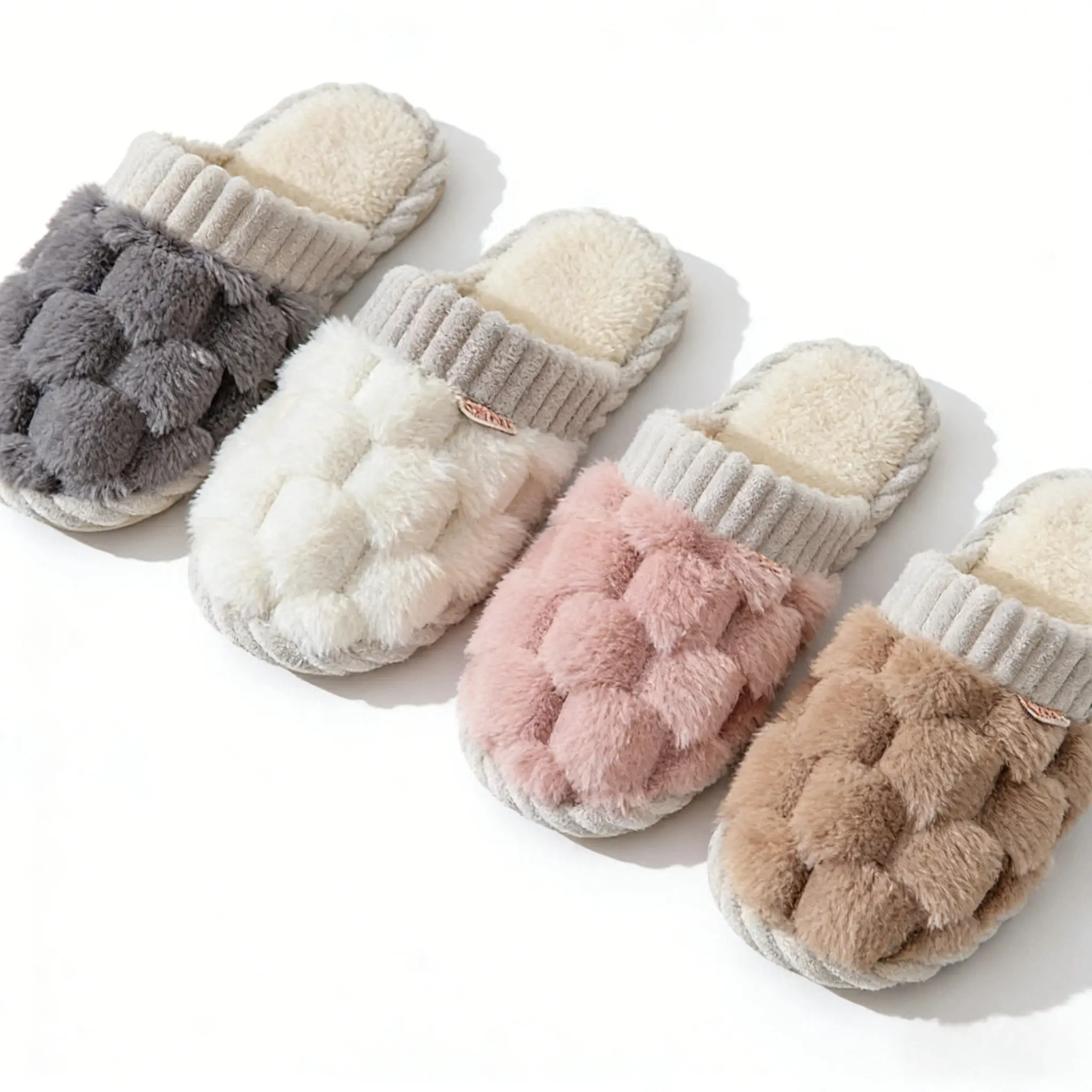 Checkered Plaid Fuzzy Slippers, Non-Slip Warm Home Shoes for Women & Men, Cozy Indoor Bedroom Footwear, Plush House Slippers