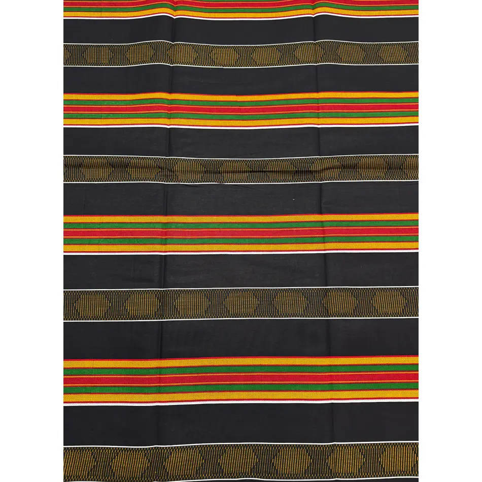Traditional Wax African Ankara 100% Cotton Batik Fabric, 6-Yard Cut 6-Yard Piece, Black-White-Red-Orange-Green-Yellow, for Dressmaking, Head Wraps, Bags, Crafts Like Scarps, Cultural Events