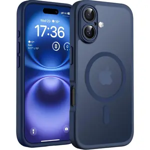 Magnetic for 16 Blue Case,Upgraded Full Camera Protection,Compatible with Magsafe,Drop Protection,Translucent Matte Back Bumper Phone Cover 6.1-Inch(Blue)