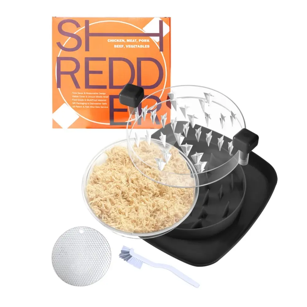 10" Large Kitchen Utensils Food Chicken Shredder Tool - Twist Design with Brush, Removable Tray, Non-Slip Base, Dishwasher Safe for Beef, Chicken, Pork, Red Meat, Cooking Tools