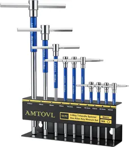 AMTOVL T-Handle Hex Allen Wrench Set - Metric, 10 Pcs 2mm-10mm, Sliding Handle, Chrome Vanadium Steel, with Aluminum Alloy Sleeves & Steel Storage Rack, for DIY, Mechanics, and Bicycle Enthusiasts