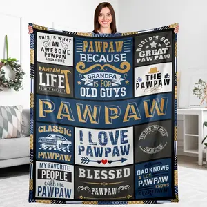 Pawpaw Grandpa Flannel Throw Blanket 280GSM Vintage Car Truck Design Soft Cozy Warm Comfortable Lightweight for Recliner Living Room Gift for Grandfather Dad Father's Day Birthday Anniversary