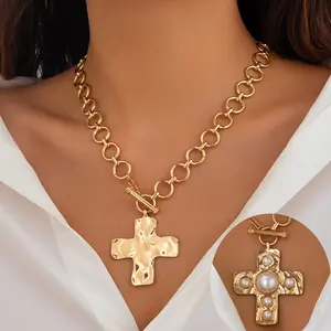 Compatible accessories: Punk metal cross necklace with a stylish design, OT clasp chain, heart pendant necklace for women. Handmade Jewelry Minimalist Necklace Meaningful Gift Good Luck Charm Positive Energy