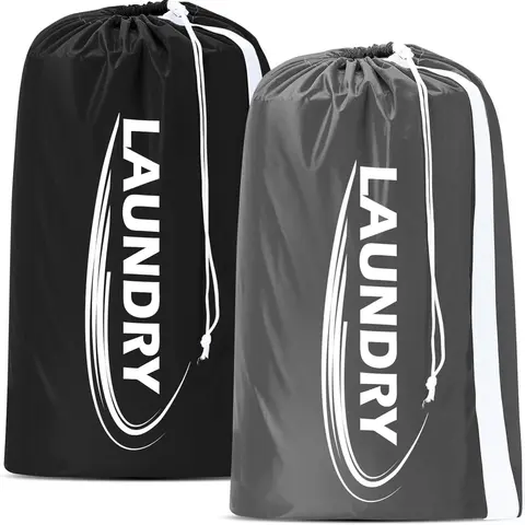 2-Pack XL Heavy-Duty Foldable Drawstring Washing Bags for Apartments, Dorms - Thick, Waterproof, Non-Fade, Shrink-Proof, Plastic-Resistant, Durable Home Laundry Accessories with Shoulder Strap, Spill-Resistant Bag, Hamper/Basket Fit