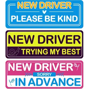 3PCS Student Driver Manet for Car Removable Student Driver Manet, Novice Driver Safety Sins, Reusable Reflective Bumper Sticker for New Drivers, Teen & Learner Permit Accessories