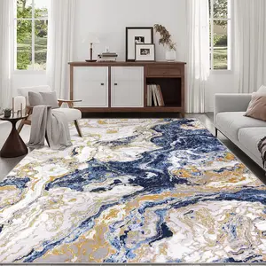 GARVEE Large Area Rug for Living Room 10 x 13, Washable Rugs Modern Abstract Area Rug, Soft Marble Rug Non Slip Low Pile Floor Carpet Indoor for Dining Room Bedroom Office, Blue