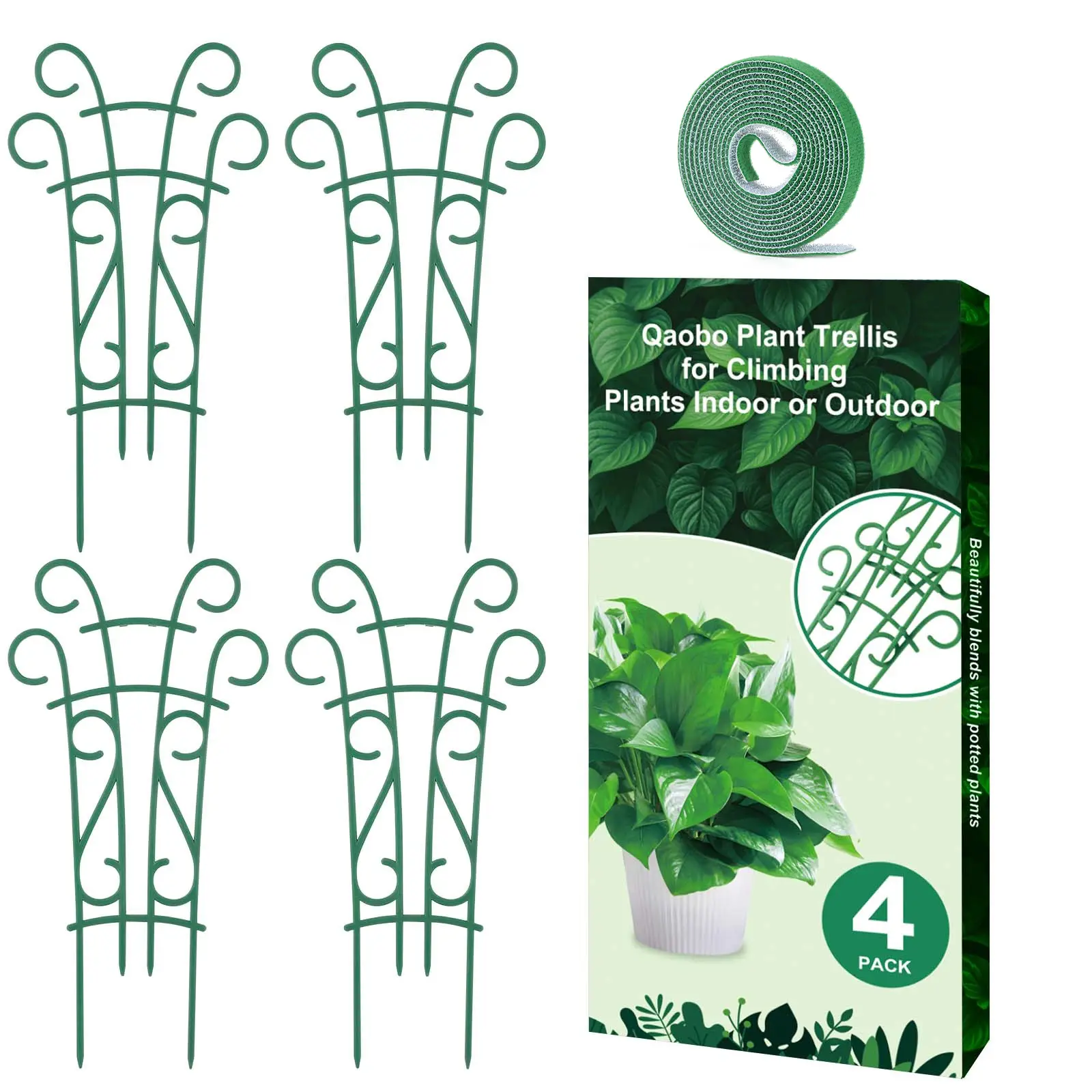 Qaobo Indoor Plant Trellis for Climbing Plants, 4 Pack Garden Trellis for Potted Plants Stackable Plant Trellis Plant Stakes for Indoor Plants Accesso