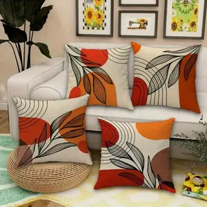 Bohemian Geometric Leaf Print Pillow Covers, 4 Piece Set Without Inserts, Hidden Zipper, Easy to Clean