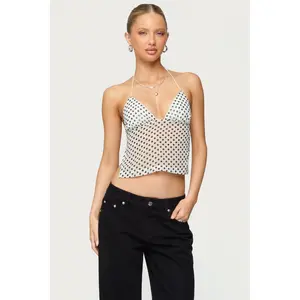 Polka Dot Backless Chiffon Top