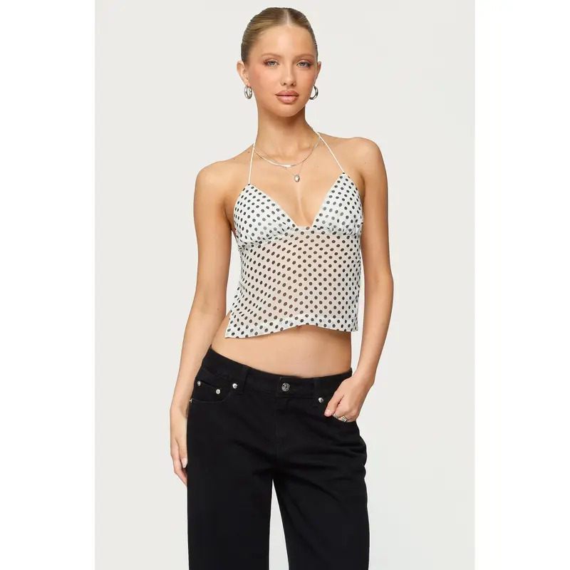 Polka Dot Backless Chiffon Top