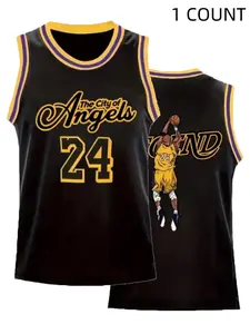 Men's Vintage Basketball Jersey, Sports Jersey, Retro Embroidered #24 Basketball Jersey, Breathable Sleeveless Tank Top with Player Graphic & Bold Lettering, Basketball Accessories