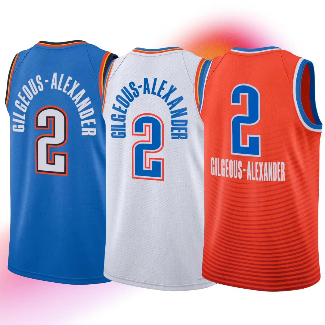 Full Printed Logo Gilgeous-Alexander Inspired #2 Basketball Jersey, Blue White Orange Sleeveless Mesh Fan Shirt, Game Day Wear