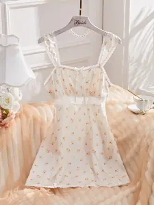Bride Slogan Lace Trim Sleeveless Floral Slip Dress – Soft & Romantic Sleepwear & Loungewear for Cozy Nights & Dreamy Vibes, Elegant Sleep Dress #SleepwearGoals #LaceLove #FloralDress #CutePajamas #TikTokFashion #BrideVibes #CozyAesthetic #HomeChic