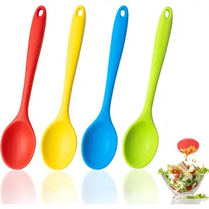 Spoon 4 count Mixing Spoons, Small  Spoon for Mixing, Baking, Stirring Scraping,8 Inch  Cooking Spoons Heat Resistant (A-Red Green Yellow Blue 4 count)