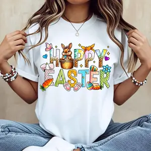 Celebrate Easter with a Joyful Bunny and Egg TShirt Featuring Carrots Perfect for Spring Festivities