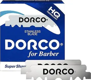 100 DORCO BLUE Single Edge Half Pre cut Pre snipped Shaving Razor Blades For Professional Barbers for beard lineup hair design nape neck cleaning
