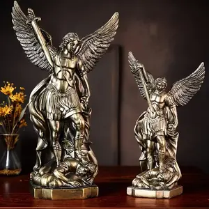 8.5 Inch Saint Michael Angel Statue, Handmade Resin Religious Figurine, Beautiful Wings and Spear Design, Thanksgiving & Christmas Home Decor, Religious Decoration, Religious Ornaments