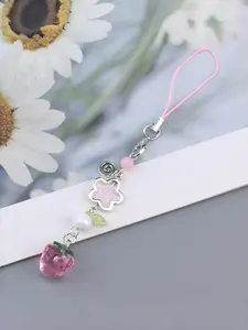 Cute Strawberry & Heart Design Phone Chain, Fashionable Phone Lanyard, Phone Decoration Accessories for Women & Girls