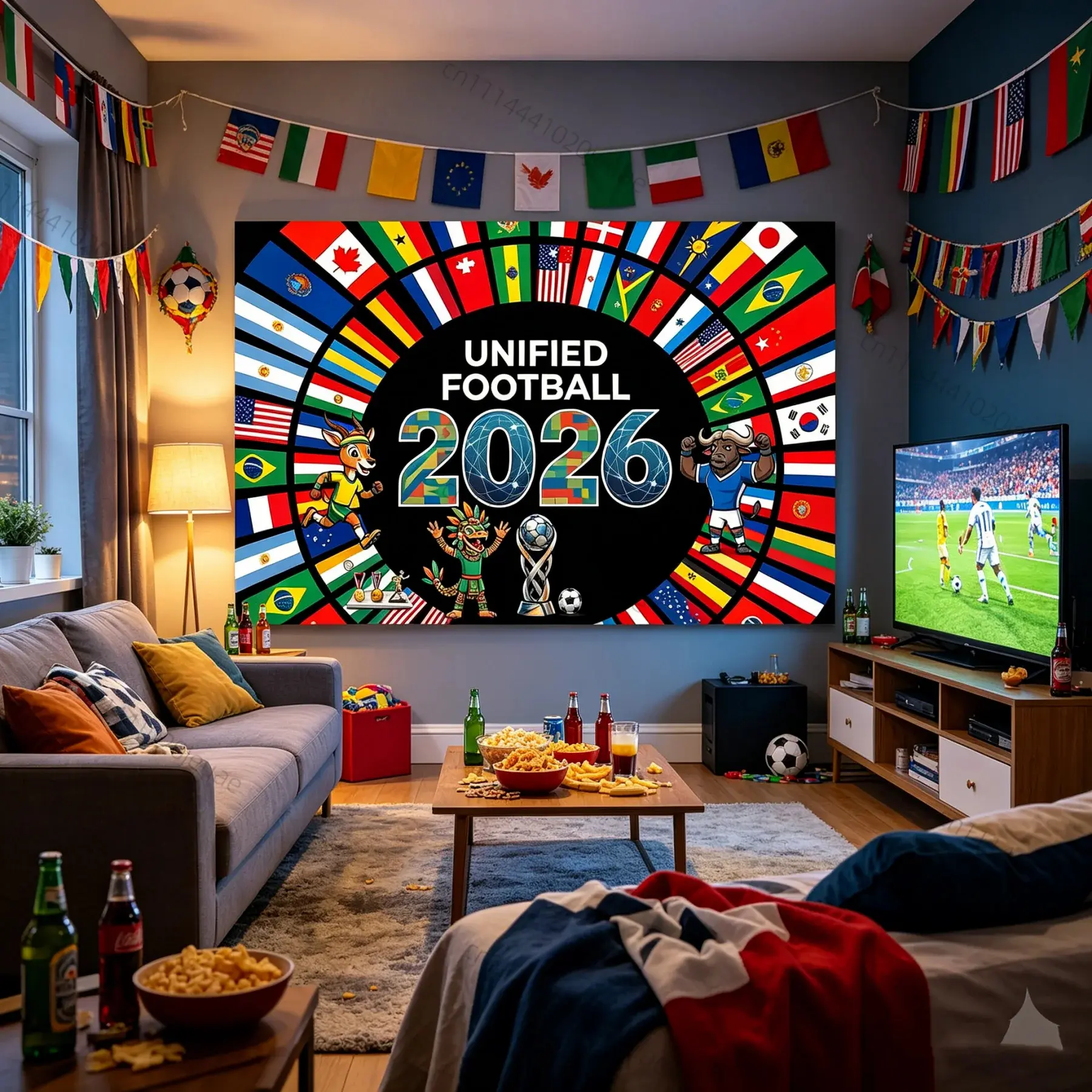 Unique Wall Tapestries Soccer Cup 2026 Flags Tapestry World Football Event Background Cloth Decor Sport Fans Party Banners Decor