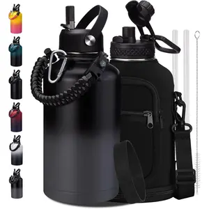 64OZ Sports Bottle - Large Half Gallon Stainless Flask 64 oz, Leak, Walled, BPA Free, Sweat-Jug with Straw, Keep Cold-48H & Hot-24H