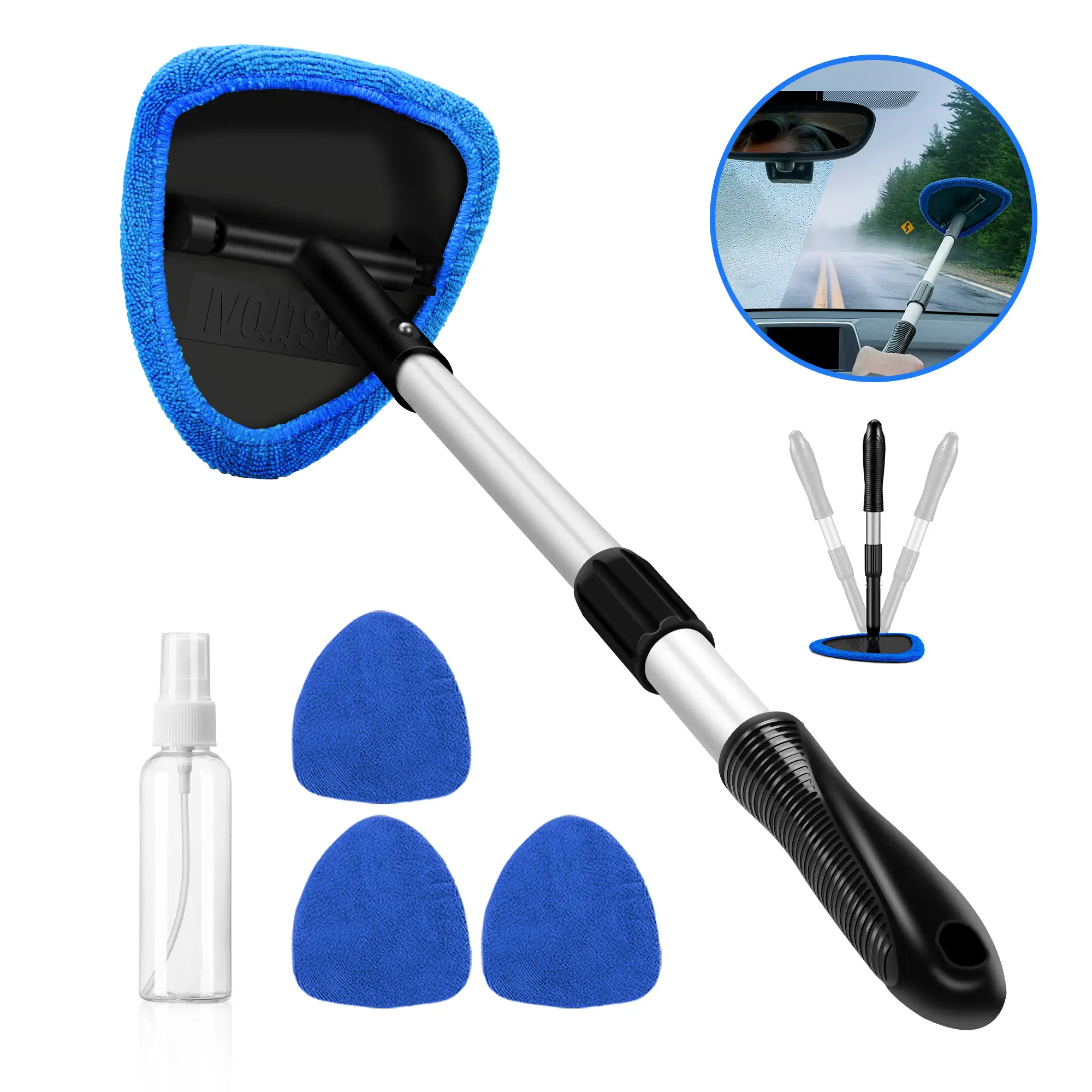 AstroAI Car Windshield Cleaner Tool, Inside with 4 Reusable and Washable Microfiber Pads and Extendable Handle, Moisture Removal Tool#tiktokshopfallde