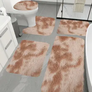 Soft Faux Fur Tie Dye Bathroom Mat Set 5 Pieces Non Slip Absorbent Thick Plush Bath Rug Machine Washable Floor Carpet Geometric Pattern Home Decor