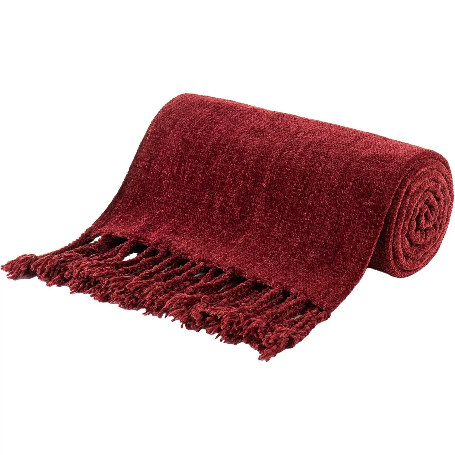 Burgundy Chenille Throw Blanket, Decorative Red Knit Throw with Fringe, Lightweight for Christmas Decor, 50"x60"
