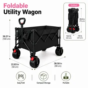 250L XL Collapsible Wagon Cart with 10-Inch All-Terrain Wheels & Dual Brakes, Heavy-Duty Folding Utility Wagon for Camping, Beach, Grocery, Garden, Sports, Picnic & Travel