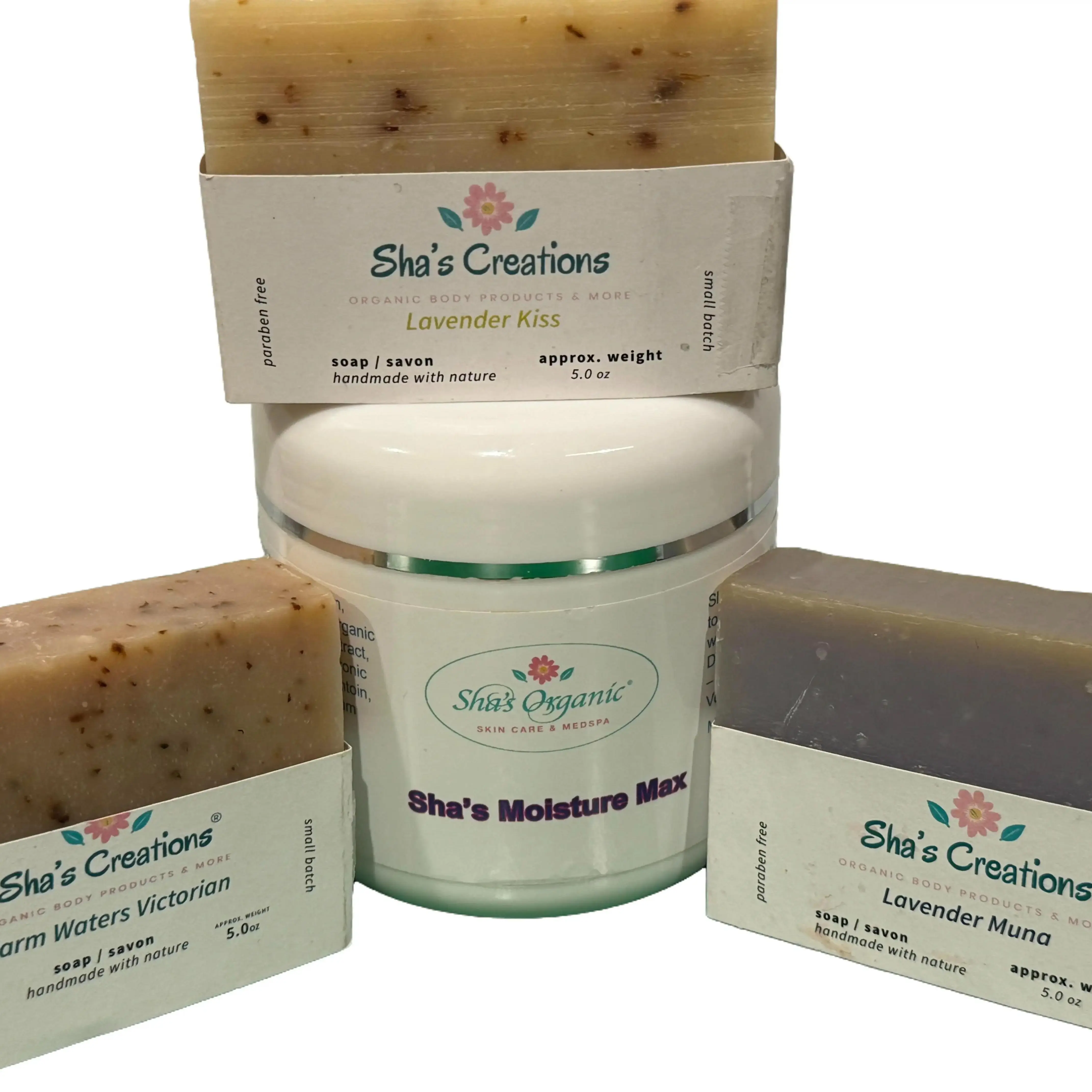 Sha's Organic Skincare Hydrating Moisturizer Kit - Sensitive & Dry Skin Repair with Shea Butter, Coconut Oil, Soothing Lavender, Peppermint - 500g Adult Multi-Pack, Brightening, Scented, 24-Month Daily Care, Paraben-Free