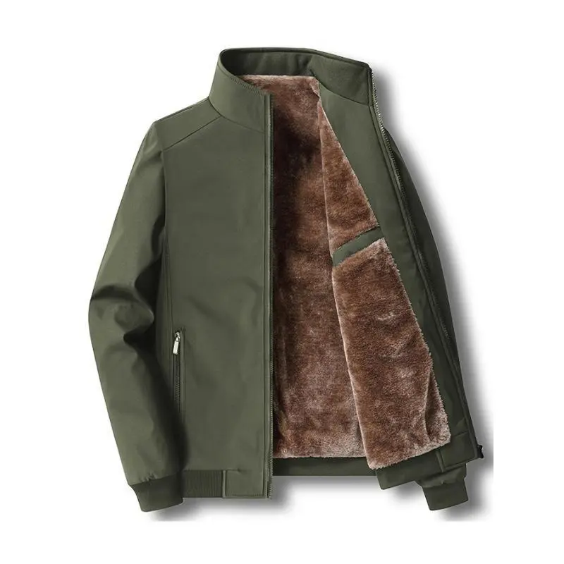 Men's Warm Fleece Jacket With Zipper Pockets, Casual Stand Collar Jacket For Fall Winter Men's Warm Fleece Jacket With Zipper Pockets, Casual Stand Collar Jacket For Fall Winter