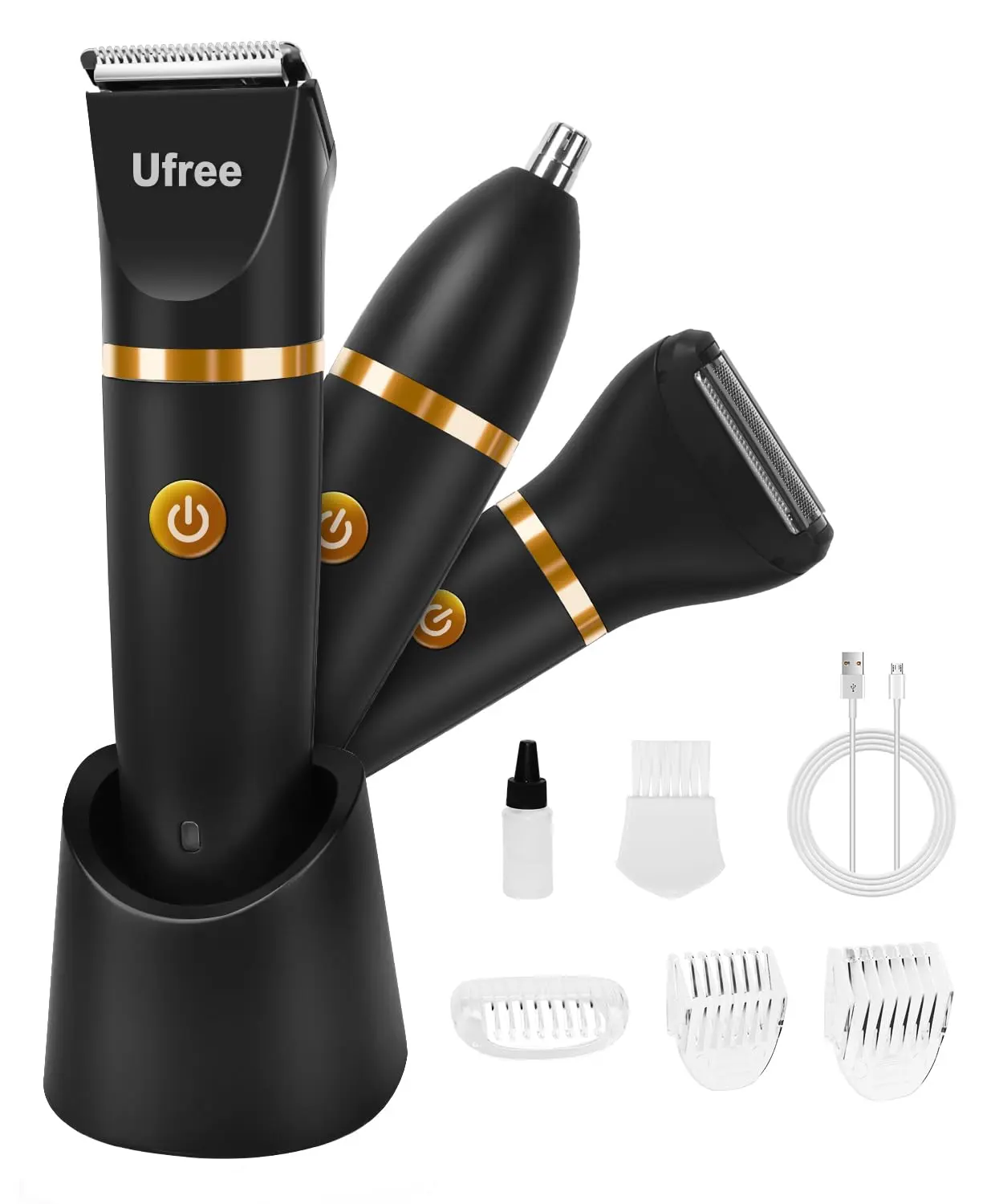 Electric Body Hair Trimmer - Groin Trimmer for Men - Bikini Trimmer Women - Wet/Dry Shaver Groomer, Replaceable Ceramic Blade Heads, USB Recharge Dock, Waterproof Hygiene Razor,Black